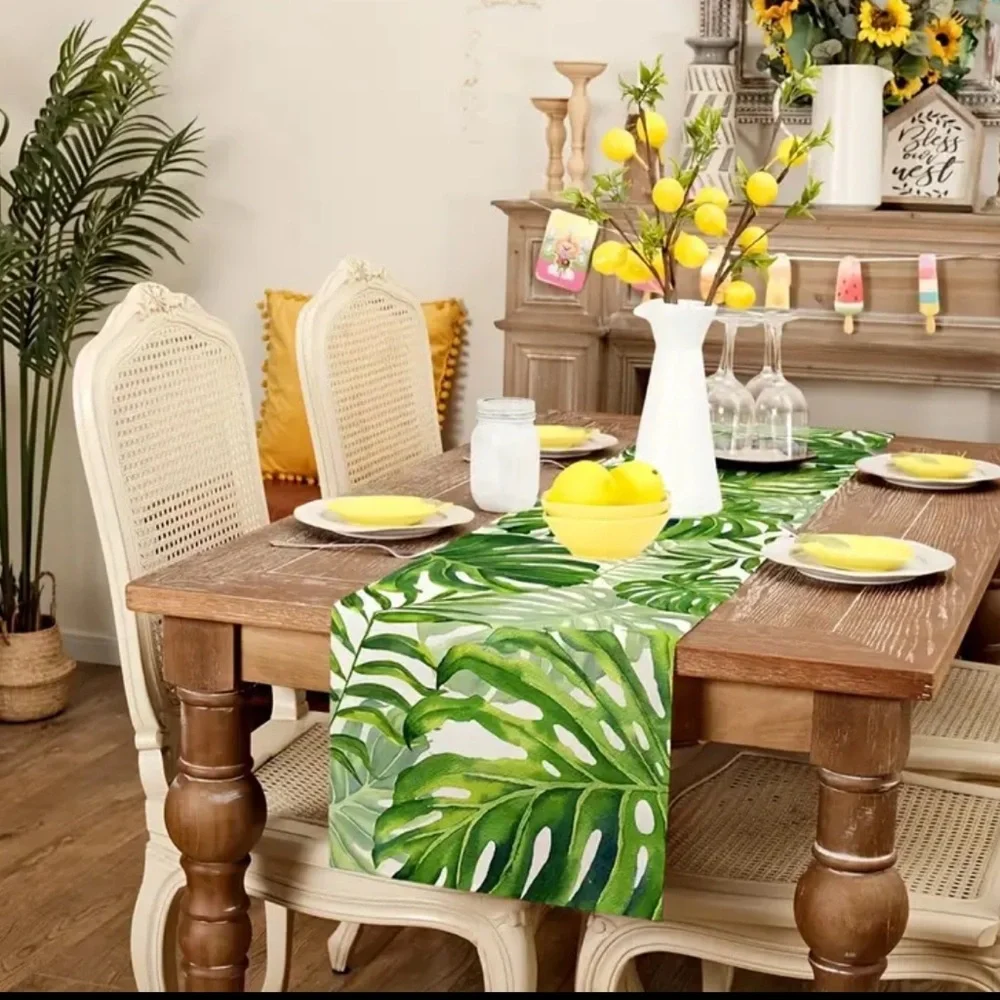 Tropical Palm Leaf Table Runner Green new 90 x 13 inch with free gift Luau party
